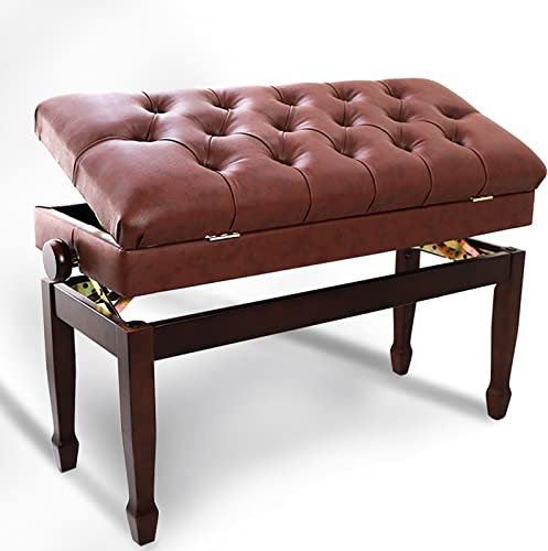 PLMNBQWE Verstellbare Klavierbank aus Leder mit Notenablage, Künstler-Konzerthocker aus Walnuss, höhenverstellbar von 50–60 cm, Größe 86 x 36 x 50–60 cm