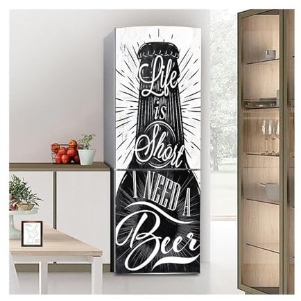 SFQEVHRZ Fridge Stickers, Fridge Sticker Full Covering Door Fridge Covers Skins Wall Stickers for Kitchen Decal, Life Short Beer Black and White(M: 60x180 cm)
