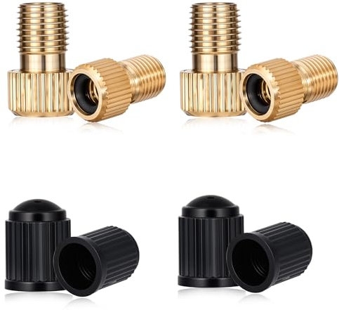 4 Pcs Presta Valve Adapter Bicycle Valve Adapter, and 4 Pcs Bike Tire Caps Presta to Schrader Valve Adaptor, Inflate Tire Using Standard Pump or Air Compressor Bike Accessories