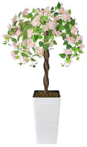 Goldshire Artificial Cherry Blossom Tree 4FT, Fake Floral Tree with White Planter, Decorative Topiary Plant, Potted Faux Plant for Home Porch Decor Indoor Outdoor (Pink, 4FT)
