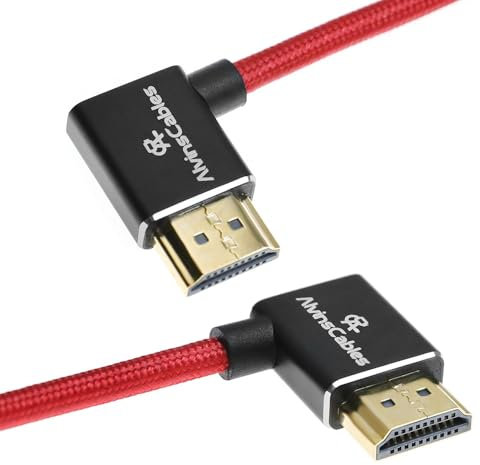 Alvin's Cables Câble HDMI 2.1 8K@60Hz 4K@120Hz haute vitesse pour moniteur Atomos Ninja,câble en spirale tressé à angle de gauche à droite pour Sony FS5,Canon C300 C500,appareil photo Nikon Z9,Rouge