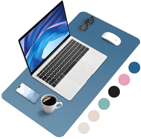 Zanfqvo Schreibtischunterlage 80x40cm - Mauspad XXL aus PU-Leder, Wasserdicht und rutschfest - Multifunktionales schreibunterlagen - tischunterlage für Büro/Home/Laptop (Blau)