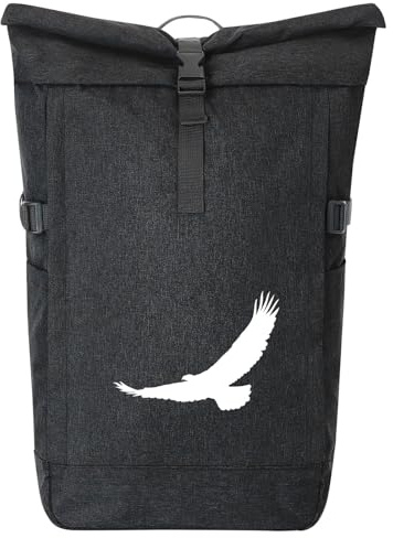 Huuraa Kurierrucksack Eagle Silhouette Adler 30-44 Liter Black Melange Fairtrade Rolltop Rucksack Geschenkidee