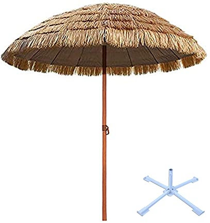 UQACHG Parasol De Terrasse Rond Portable en Chaume avec Fonction D'Inclinaison Parasol De Plage Extérieur pour Pare-Soleil Parasol en Paille De Couleur Naturelle Imp