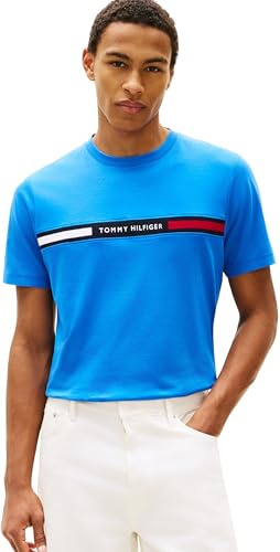 Tommy Hilfiger Herren T-Shirt Kurzarm Rundhalsausschnitt, Blau (Blue Orbit), L
