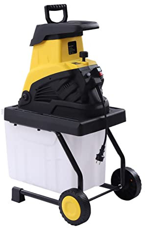Holzhäcksler Elektrischer Gartenhäcksler 2500W Häcksler 4500RPM Elektro-Messerhäcksler 1,7 Zoll Schnittdurchmesser Schredder Messerhäcksler 45 Liter Auffangbehälter mit Transporträder
