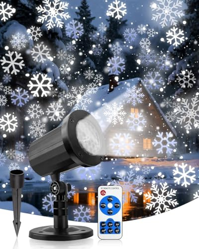 Lulizar Christmas Snowflake Light Outdoor, Snow Projector Lights Projector Outdoor Indoor, Weatherproof, Remote Control, Wider Lighting Led Landscape, for Christmas Decoration Party