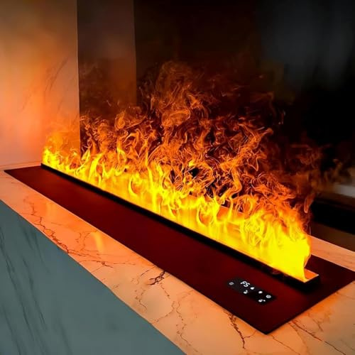 ZHNANDAMAI Dekorativer elektrischer Wasserdampf-Kamin-Luftbefeuchter mit 3D-Zerstäubungsflamme, 3 mm ultradünnem Panel, Gebürsteter Edelstahl, ohne Heizung, 50cm/39.3in