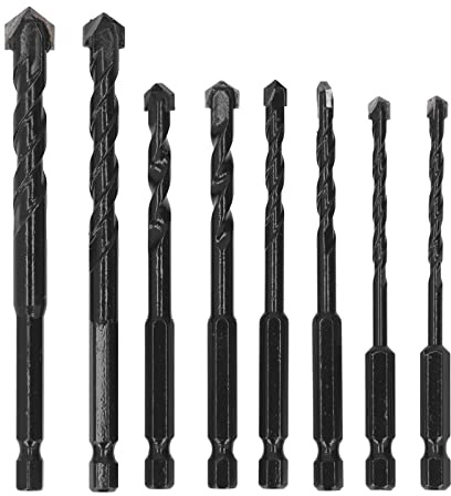 Jeu de forets à maçonnerie 8 pièces, forets à tige hexagonale en carbure cémenté de haute précision pour carrelage, béton, mur de brique, noir 5mm à 12mm