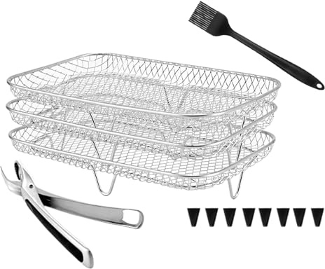 NAMOARLY Stackable Stainless Steel Air Fryer Rack Tower for Double Air Fryers Heat-Resistant Grill Rack with Smooth Surface for Easy Cleaning Kitchen Supplies for Baking and Roasting