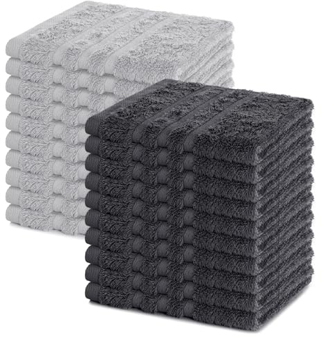 Lavea® Seiftuch 20er Set 30x30 cm, Anthrazit & Silber | 100% Baumwolle, hochwertige Seiftücher und Gästehandtücher, saugstark, waschbar und strapazierfähig – Frottierserie Elena