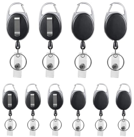 MFUSUL Set di 10 portachiavi estensibili, porta badge retrattile, cordino estraibile per porta carte, carta d'identità, pratico portachiavi per ufficio e lavoro