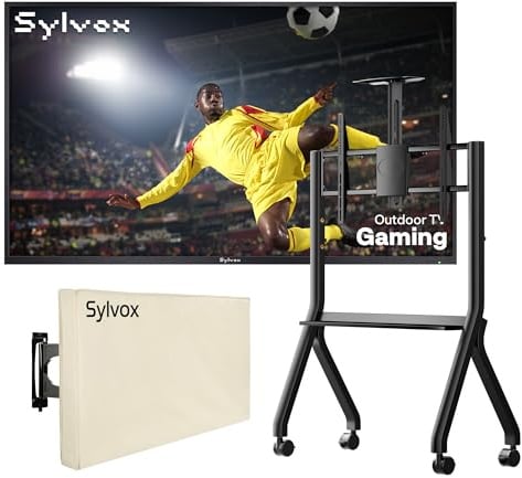 SYLVOX 55 TV da Esterni con Copertura & Supporto Televisore con Ruote - 120 Hz | 4K UHD 1000 Nits, Smart Google Outdoor Gaming TV, Dolby Atmos, HDMI 2.1 | HEVC 10, DVB-S2/T2, Impermeabile IP55