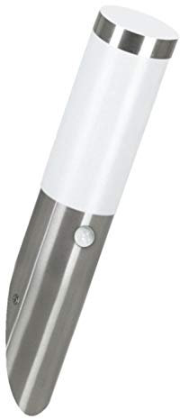 EGLO LED Außen-Wandlampe Helsinki, 1 flammige Außenleuchte inkl. Bewegungsmelder, Sensor-Wandleuchte aus Edelstahl und Kunststoff, Silber, weiß, Fassung: E27, IP44