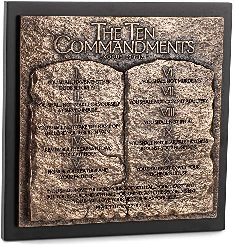 The Ten Commandments Skulptur, gehämmert, bronzefarben, 22 x 22 cm