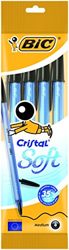 BIC Cristal Soft Ballpoint Pen, 0.45 mm, Pack of 4, Black