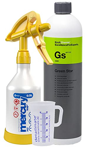 detailmate Set avec flacon pulvérisateur Kwazar 360°, Koch Chemie Green Star Nettoyant universel 1 l Verre doseur 50 ml