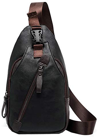 Herren Umhängetasche Crossbody Bag Brusttasche Chest Pack Sling Bag Messenger Bag PU-Kunstleder Urban Bag Style (Schwarz)