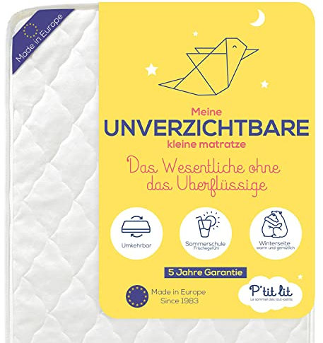 P'tit Lit - Polyuréthane Matelas Bébé Indispensable - 60x120 cm - Climatisé : 1 face Été / 1 face Hiver - Oeko Tex - Fabrication Française, Blanc