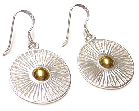 Ohrhänger Silber, Motiv Sonne aus Sterlingsilber gearbeitet im Center vergoldet, 2 cm, Ohrschmuck Damen