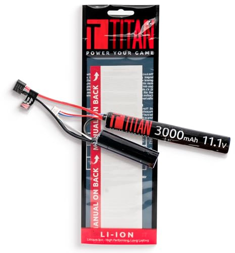 Titan - Batería de iones de litio para Airsoft, 3000 mAh, 11,1 V, enchufe en T, capacidad máxima y rendimiento de 11,1 voltios para pistola de airsoft