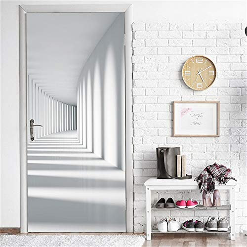3D Stickers de Porte Trompe l'Oeil Effect Créativité d'espace blanc 77x200cm Auto-Adhésif Amovible Autocollant Muraux en Vinyle Poster pour Décor Cuisine Chambre Salle de Bain porte Mur