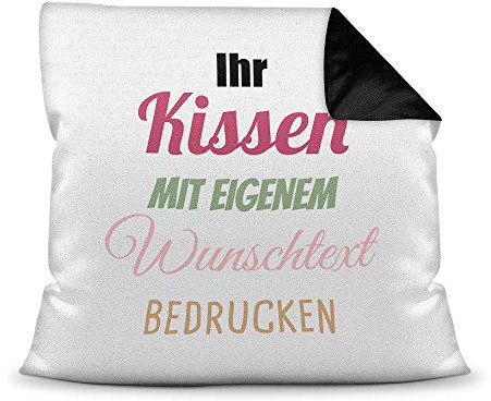 Print Royal Kissen selbst gestalten mit WUNSCHTEXT - individuell Bedruckt mit eigenem Text oder Namen - Personalisierte Geschenkidee/Kopfkissen mit Spruch beschriften - Farbkissen Rückseite Schwarz