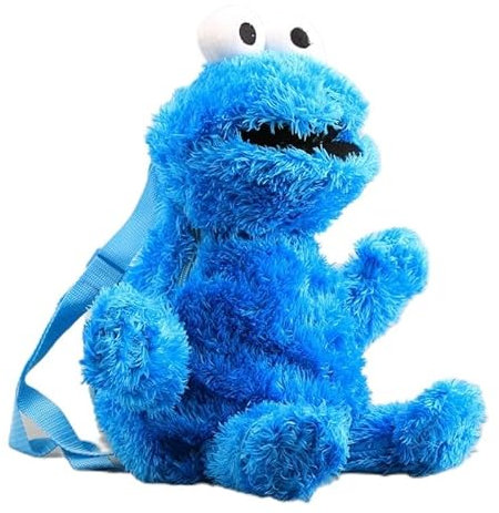 uiuoutoy Anime Sesame Street Plüschrucksack Elmo Cookie Monster Großer Vogel Rucksäck Stofftier Schultasche Kinder Geschenk (Blau)