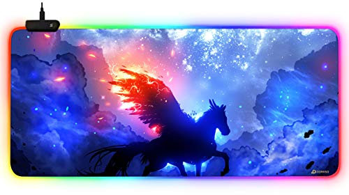 DORRISO Alfombrilla de Ratón Juegos Grandes RGB 900x400x3 mm XXL Alfombrilla Raton Gaming Impermeable Base de Goma Antideslizante para Gamers Ordenador y Oficina Mousepad Caballo Azul