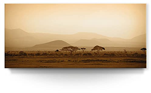 BilderKing Wandbild Afrika Savanne - 110cm x 50cm Leinwand auf Fertigrahmen + Aufhänger
