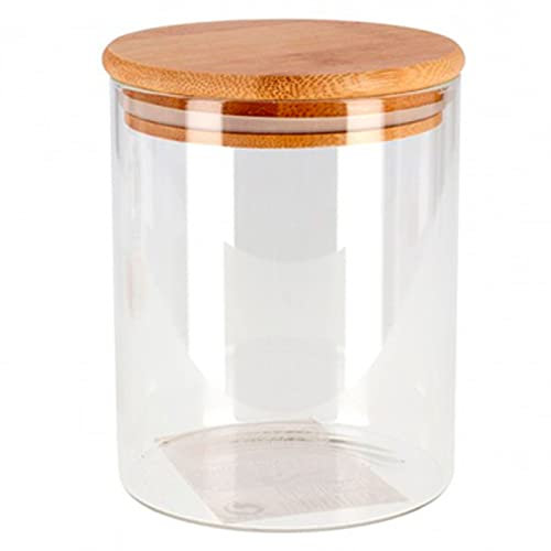 Tradineur - Tarro de cristal de borosilicato con tapa de bambú, 600 ml, recipiente, bote de almacenamiento para guardar café, galletas, legumbres, especias - 12,5 x 10 cm