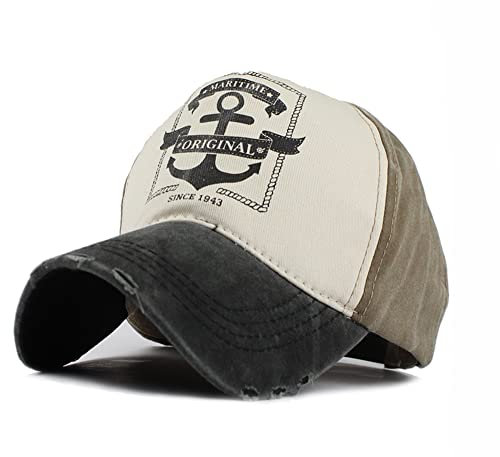 YULOONG Vintage-Baseballmütze Gewaschener Denim Modisches Ankermuster Outdoor-Sonnenhut für Männer und Frauen 100% Baumwolle B