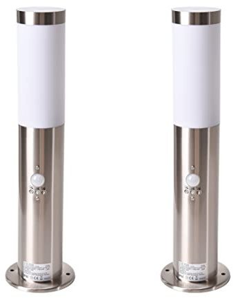Novatool 2x Gartenlampen I 45 cm I mit Bewegungsmelder I Edelstahl I IP44 I E27 Sockel I Gartenleuchten Stehlampen Säulenlampen außen Außenlampen Aussenleuchten Sockelleuchten Pollerleuchten