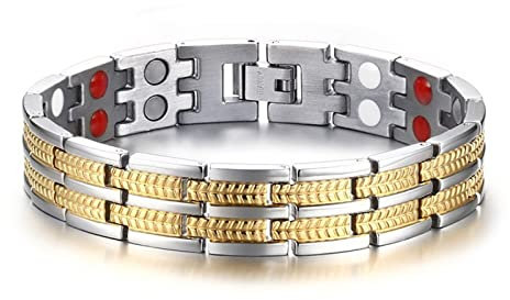 Skcess Schmuck für Männer Silber Gold,Gliederarmbänder Zweireihiges Magnetarmband Rostfreier Stahl Armkette Herren 20.7Cm