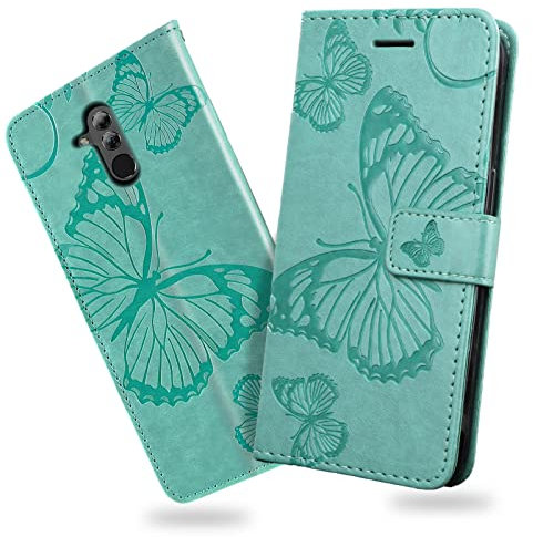 DENDICO Funda para Huawei Mate 20 Lite, Magnético Libro Funda de Cuero PU para Huawei Mate 20 Lite, Diseño en Relieve Carcasa con Ranura para Tarjeta, Verde