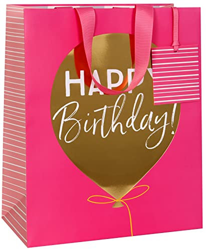 Glick Luxuriöse große rosa Geburtstagsballon-Geschenktüte, für Geburtstage, Uni, 260 x 315 x 135 mm (B x H x T)