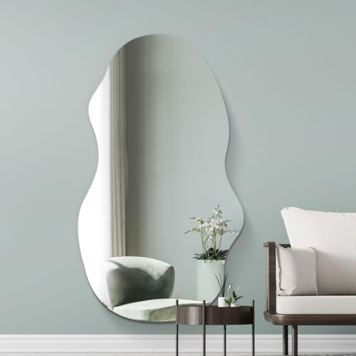 MirrorOutlet The Lacuna - Frameless Modern Full Length Arched Leaner/Wall Mirror 63 X 28 (160CM X 70CM) Silver Mirror Glass with Black wooden Backing - Polished Edging