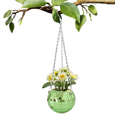 SYNYEY Disco Ball Pot - Silver Mirror Ball Planter - 6-inch Air Plant Hanger Indoor Hanging Flowers Planter Plant Pot For Container Gardening