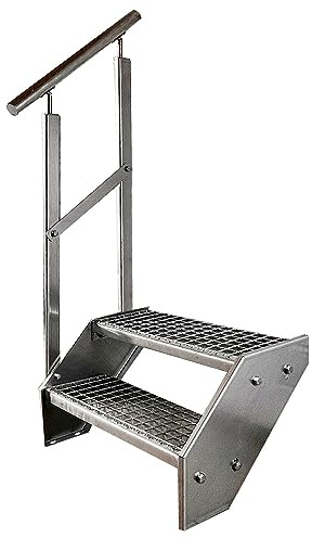 Kaminbau Mierzwa Premium Stahl Treppe Geländer Links Verzinkt 2 Stufen (Breite 800 mm) (Höhe 38 cm) Wetterfest Gitterroststufe Gartentreppe
