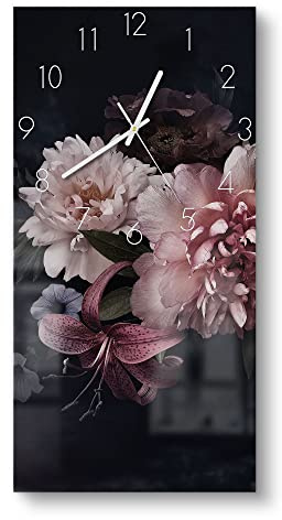 DEQORI Glasuhr | horizontal 30x60 cm | Motiv Blühende Pracht | große XXL Design Uhr aus Glas | leise Wanduhr für Wohnzimmer & Küche | moderne Hingucker Uhr für die Wand