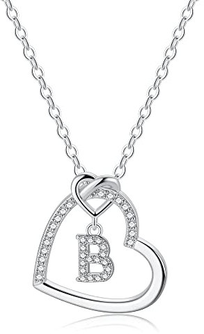 TINGN Kette Mädchen Geschenke für Mädchen - Silber Kette Damen Mädchen Geschenke für Mädchen 8 9 10 11 12 Jahre Kette mit Buchstaben B Kette Mädchen Geschenke Kette Damen Herz Geschenk für Mädchen