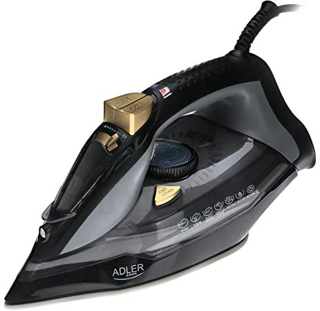 Adler Europe AD 5038 Fer à vapeur d'une puissance de 3000W, fonction pompier, anti-calcaire, anti-goutte, autonettoyant, débit vapeur de 80 g/min, repassage vapeur de 45 g/min, semelle céramique.