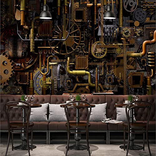 GIVLWF Papier Peint Panoramique de Stéréo Steampunk Rétro, Engrenage Moteur Poster Murale Intissé - pour Chambre Salon Décoration Murale - 300 x 210 cm