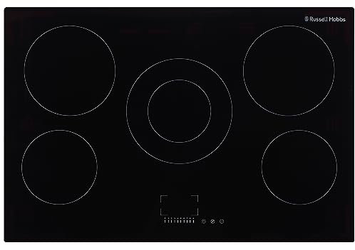 Russell Hobbs Electric Hob 77 cm Ceramic Cooktop with 5 Cooking Zones, Touch Contrtol & Easy Clean, Safety Cut Off, Integrated Timer & 2 Rapid Zones RH77EH6011, 2 Year Guarantee,Black,Medium