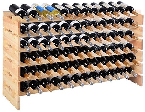 COSTWAY 36/60/72 Bottles Wine Rack, 6-Tier Stackable Storage Wine Holder Stand, Natural Solid Wood Drink Organizer Display Shelf for Home Kitchen Bar Cellar (72 Bottles, 119x29x72cm)