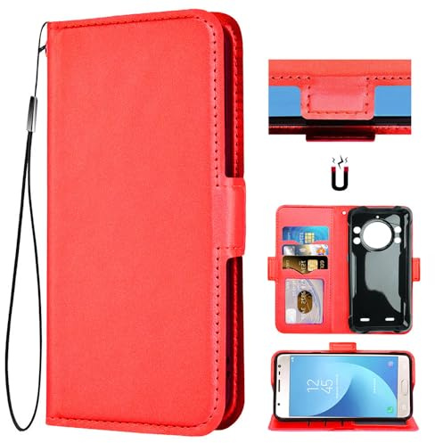 Auotu PU Leder Flip Mit Kamera Schutz Brieftasche Handyhülle Lederhülle Cover Tasche Case Hülle Etui für CUBOT Kingkong 9 Smartphone (Rot)