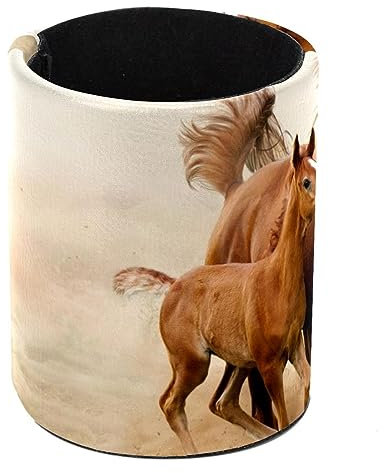 Eslifey Pot à crayons rond pour bureau, bébé cheval et sa maman - Pot à crayons - Support pour pinceaux de maquillage - Organiseur de bureau pour la maison, le bureau, l'école