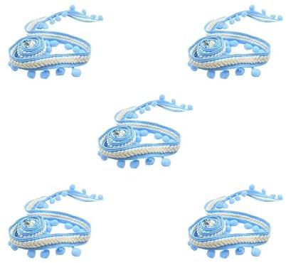 5 Set 4,5 m Vorhang-Bordüre mit Bommel und Quasten, Fransen, Nähen, Polsterdekoration, Blau