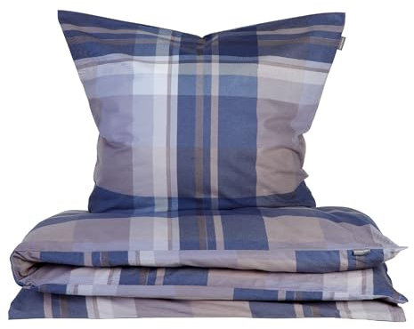 Schiesser Bettwäscheset Todd - Feinbiber - 2-teilig - 155 x 220 cm - Braun-Blau