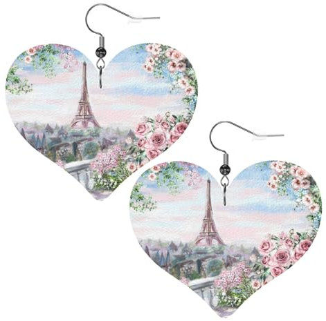 Lamame Schöne Eiffelturm Paris bedruckte Damen Leder Ohrringe Tropfen Ohrringe baumeln Ohrringe Geburtstag Party Geschenk, Einheitsgröße, Polyvinylchlorid